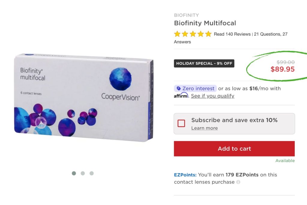 Biofinity Multifocal price on EZContacts