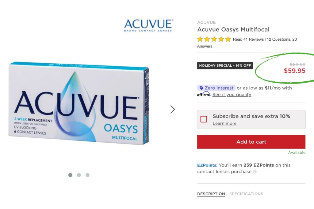 ACUVUE Oasys price on EZContacts
