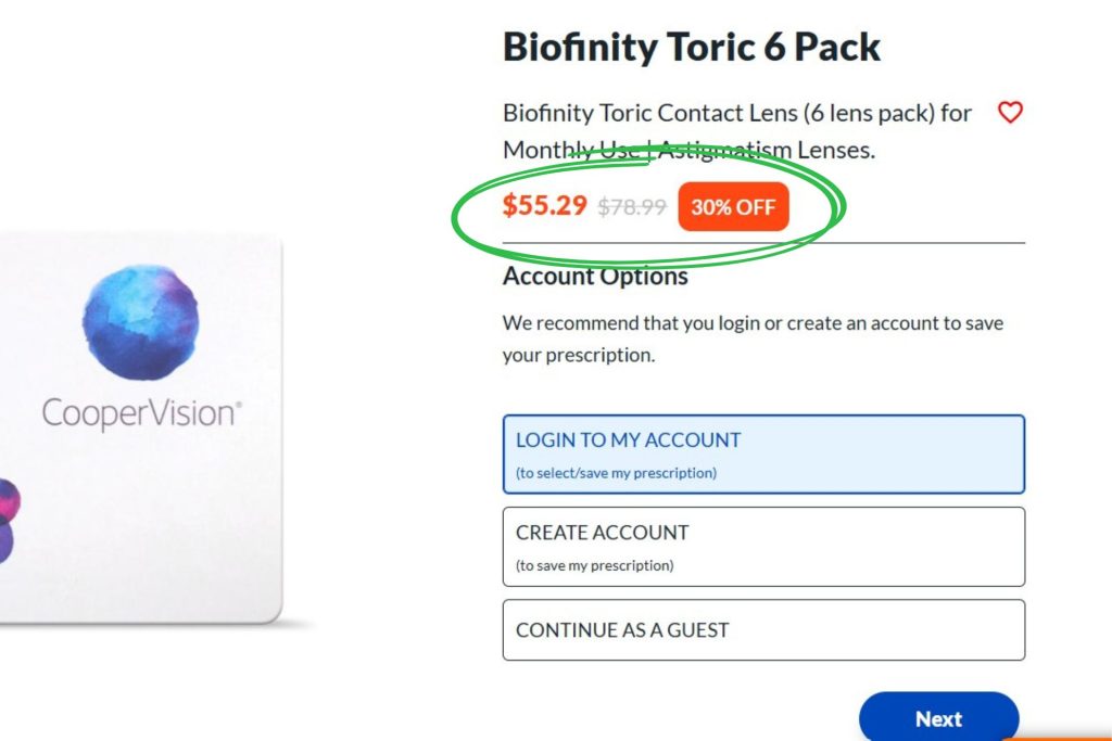 For Eyes Biofinity Toric contacts