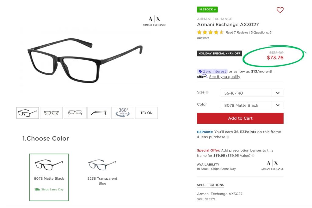 EZContacts Armani Exchange AX2027 Glasses