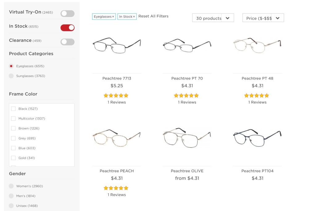 EZContacts Eyeglasses Page