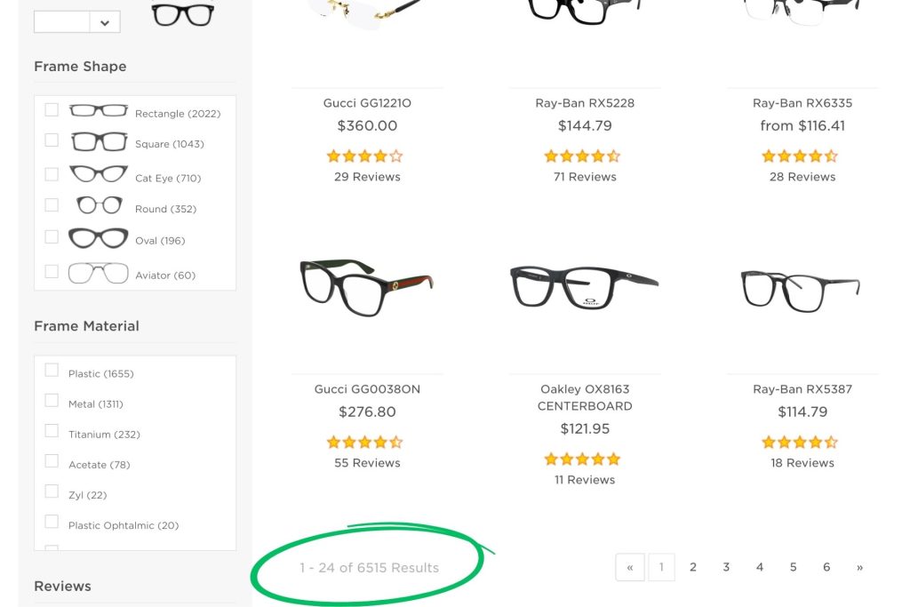 Number of glasses at EZContacts