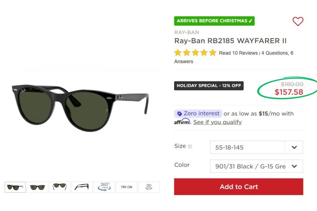 EZContacts Ray-Ban RB2185 WAYFARER II
