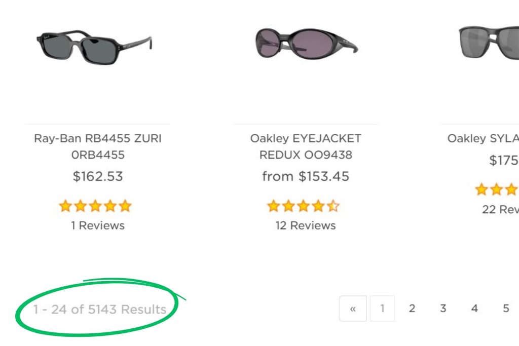 Number of sunglasses at EZContacts