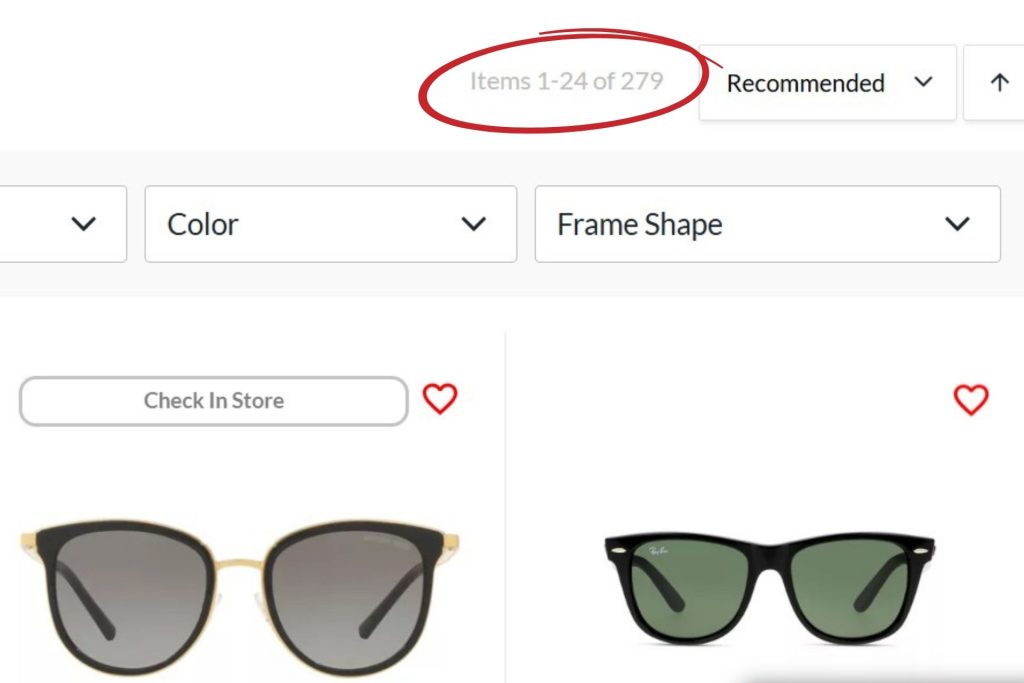 Number of sunglasses at For Eyes