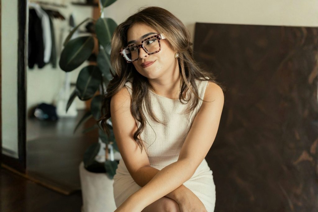 Woman wearing oversized glasses