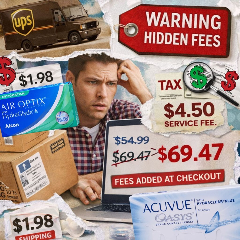 Man looking confused at his computer screen surrounded by contacts and prices