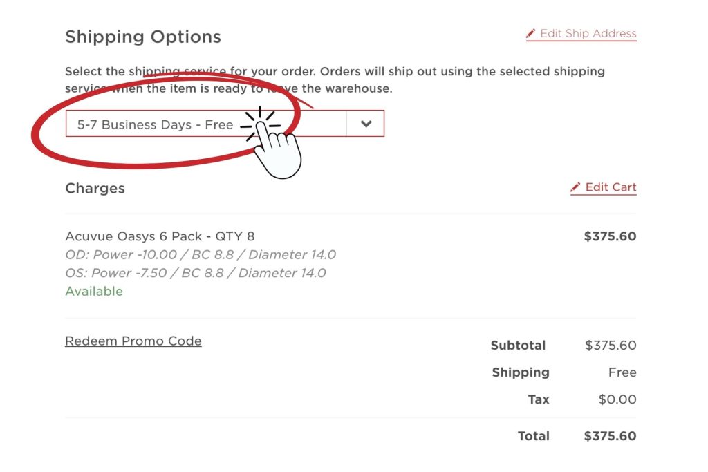 EZContacts checkout process