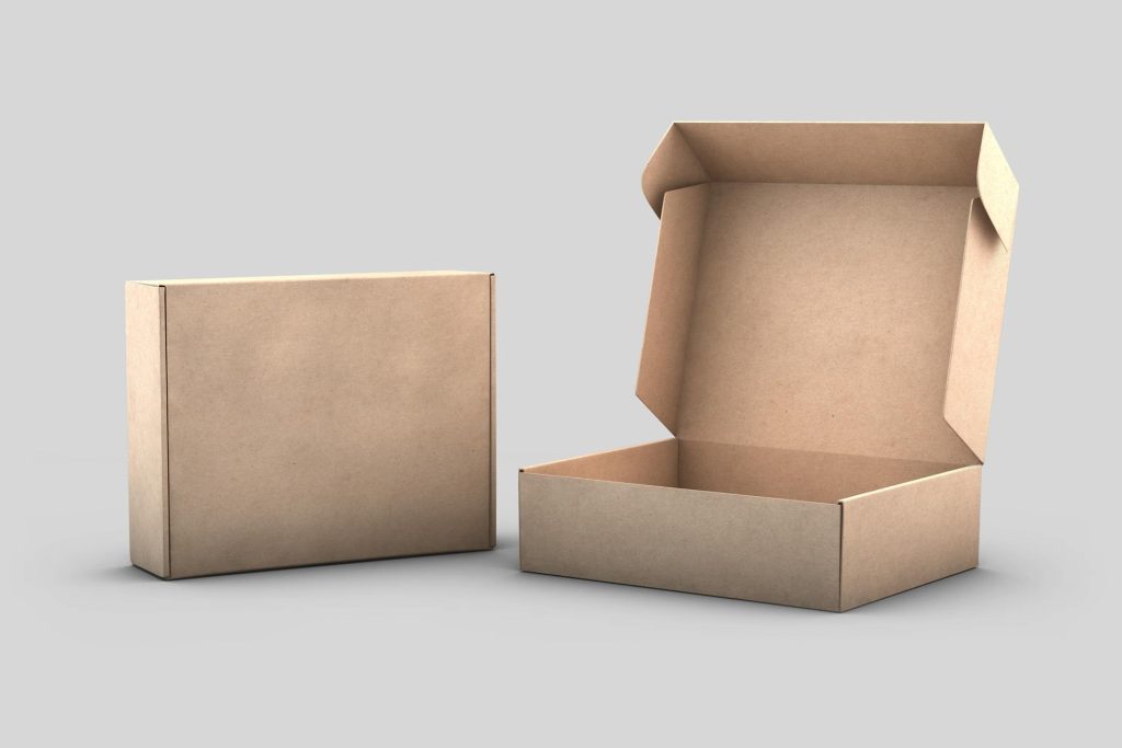 Two cardboard boxes on gray background