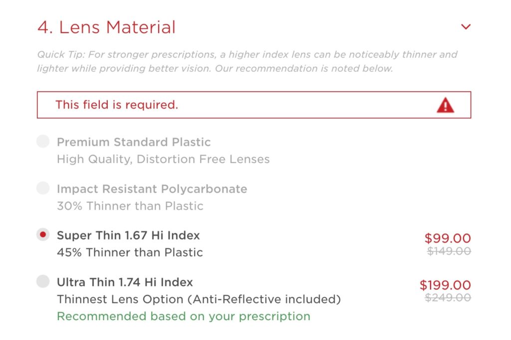 Lens material options