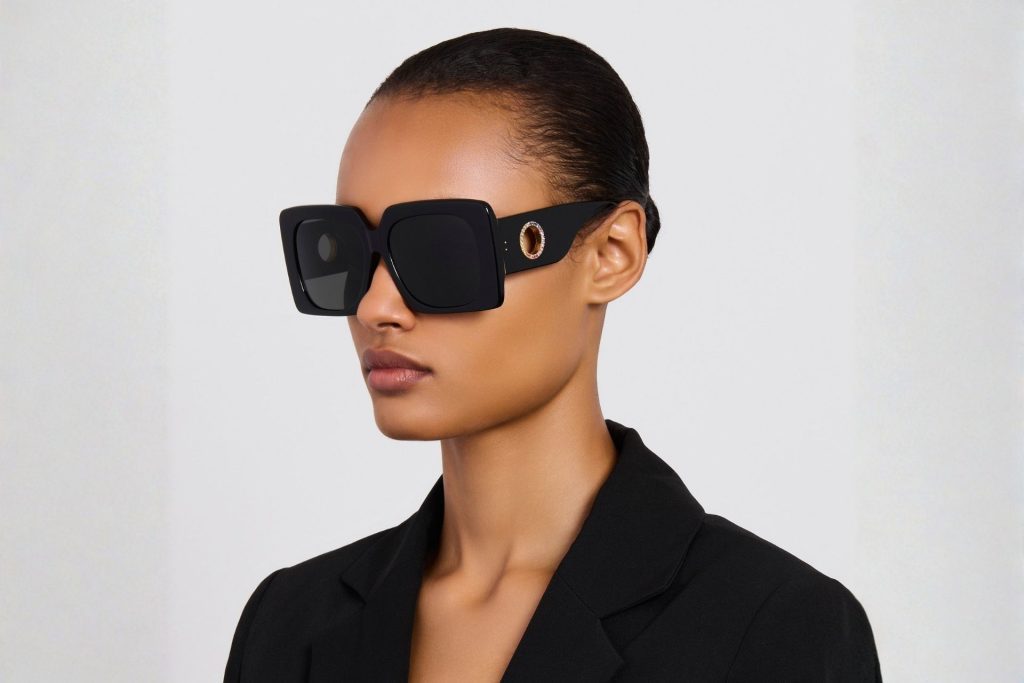 Sierra Sunglasses in Black with Rainbow Sapphires and 22K Gold