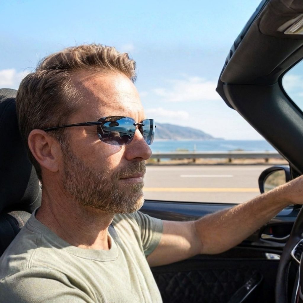 Man driving with sunglasses on