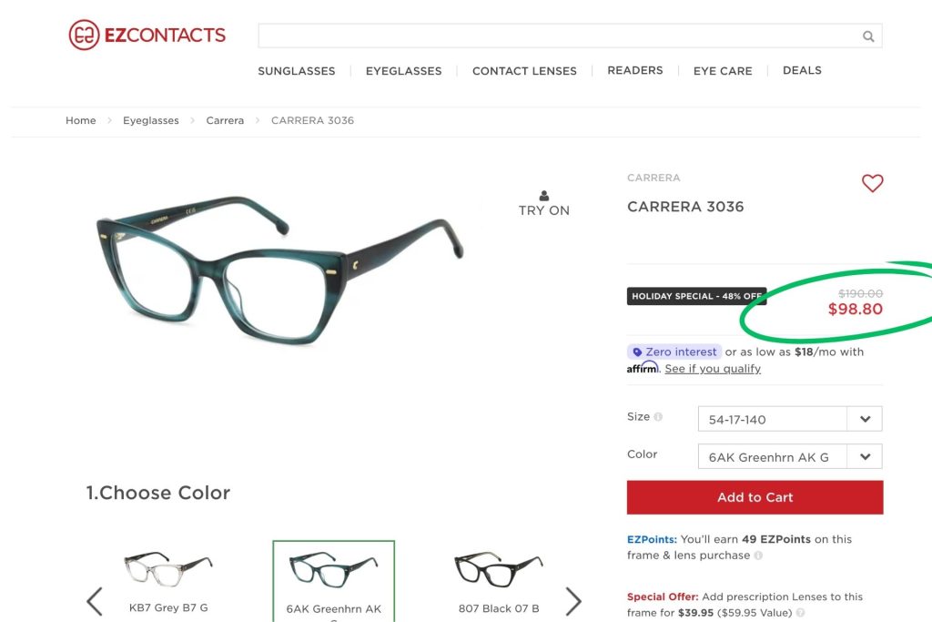 Carrera 3036 Glasses at EZContacts