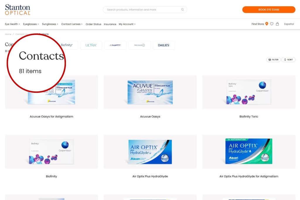Stanton Optical number of contacts
