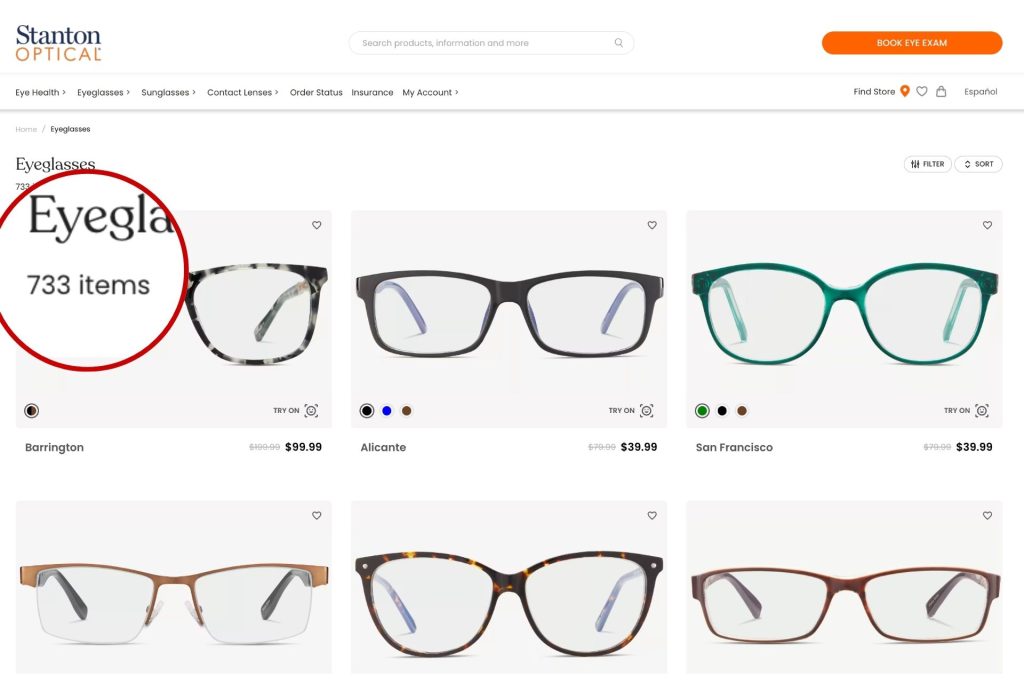 Stanton Optical number of eyeglasses