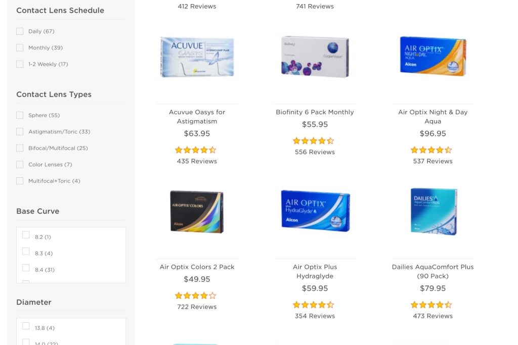 EZContacts contact lens filters