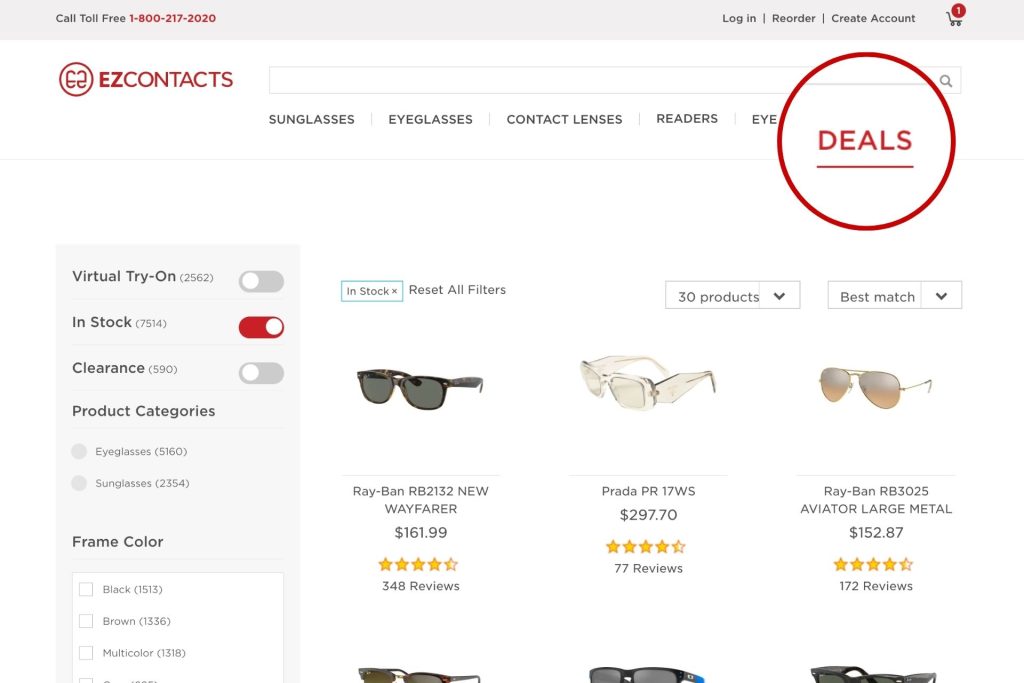 EZContacts deals page