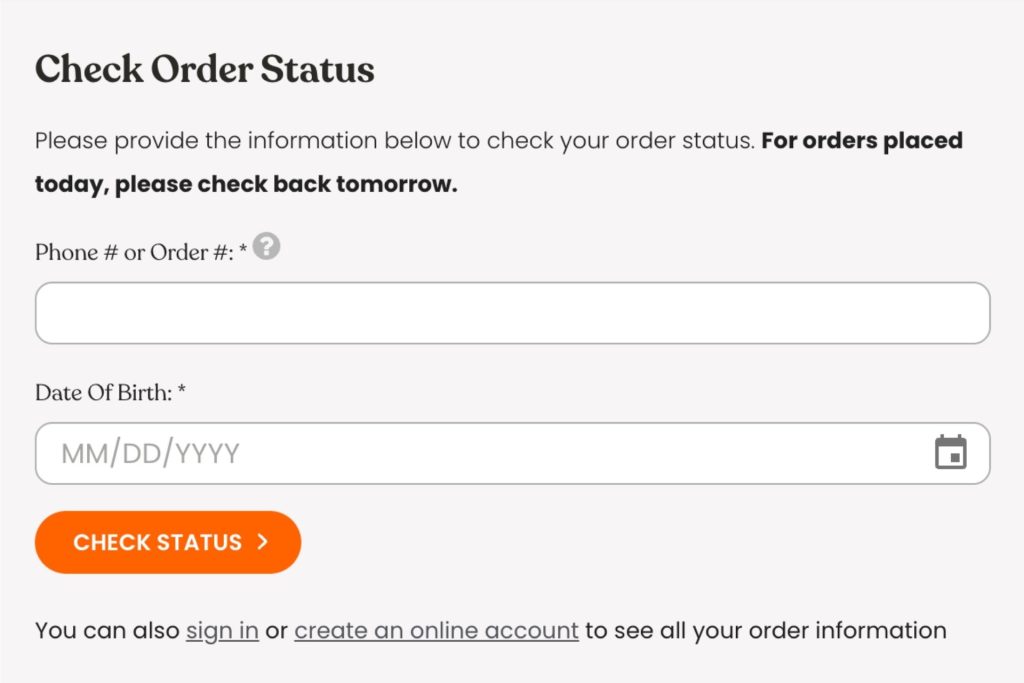 Order status at Stanton Optical