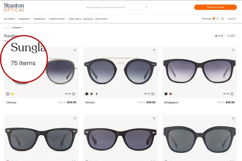 Stanton Optical number of sunglasses