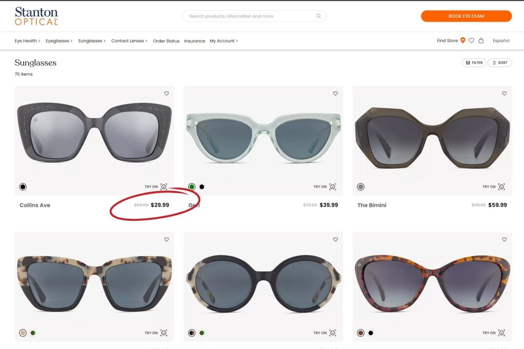 Stanton Optical sunglasses page