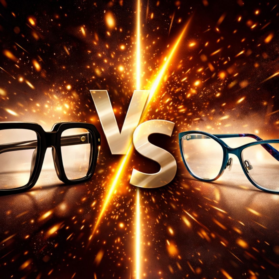 Thick frame and thin frame glasses with 'vs' in the middle
