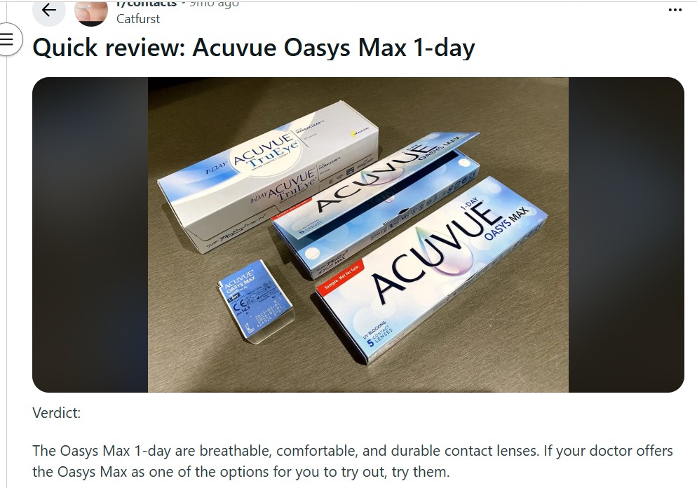 ACUVUE Reddit review screenshot