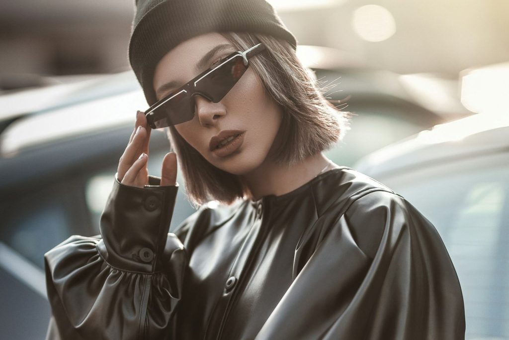 Woman wearing futuristic sunglasses