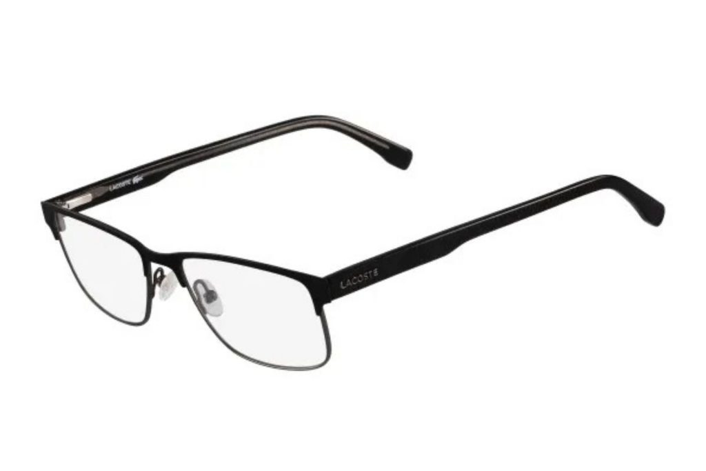 Lacoste L2217 rectangular glasses featuring gray frames
