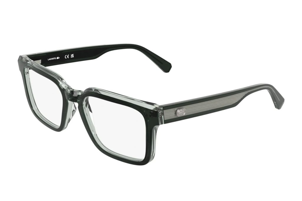 Lacoste eyeglasses L4003 featuring transparent dark gray frames