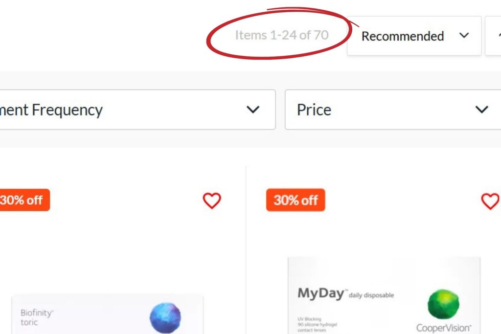 Number of contact lenses at For Eyes