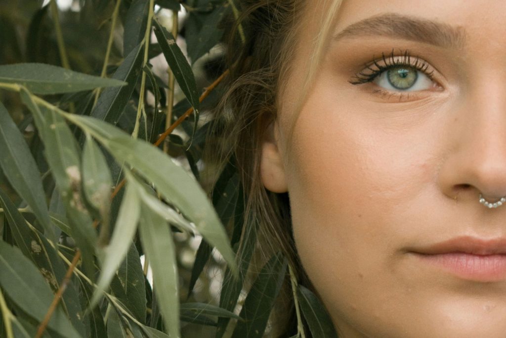 Woman with natural green eyes