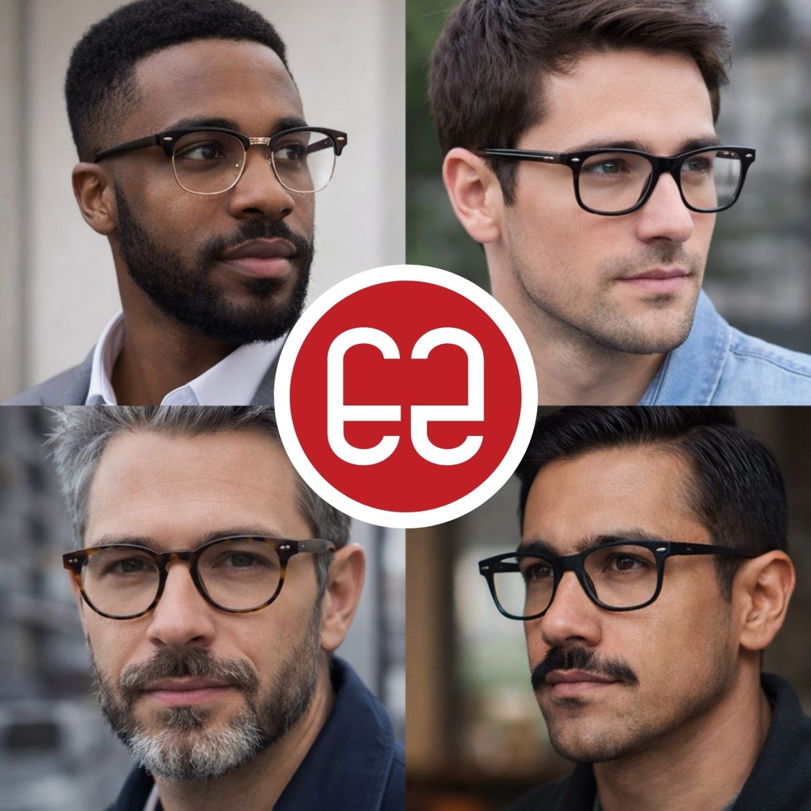 Four men wearing horn-rimmed glasses