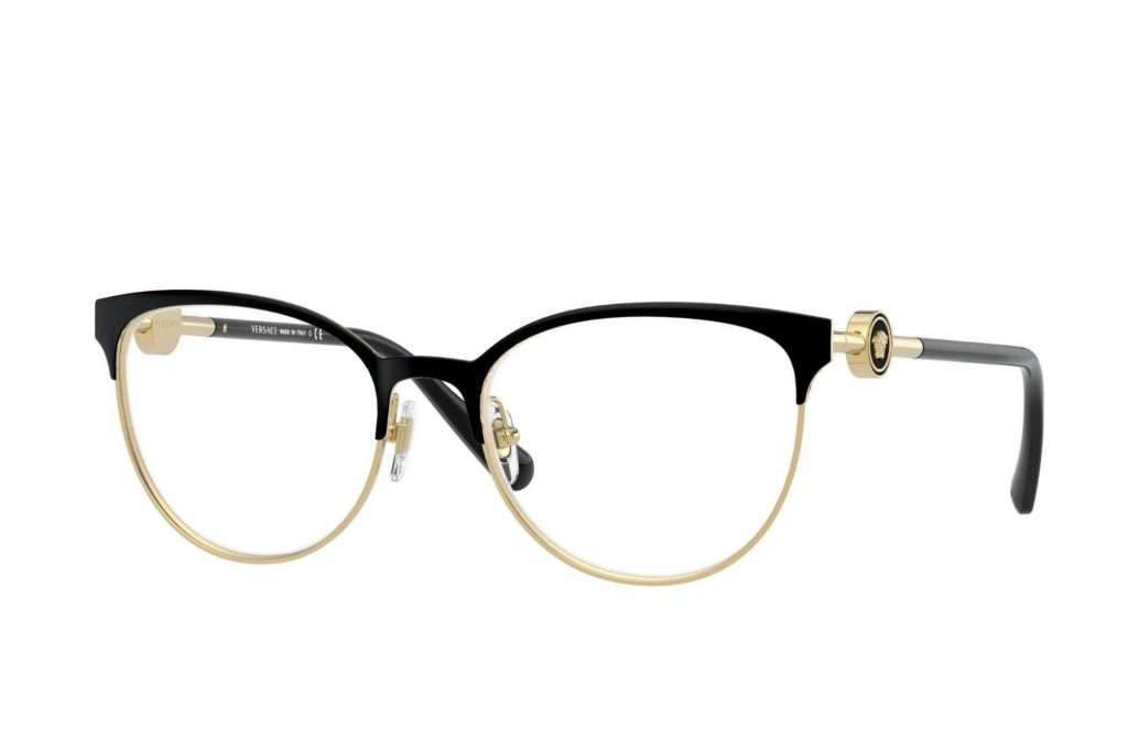 Versace VE1271 cat-eye glasses featuring gold and black frames