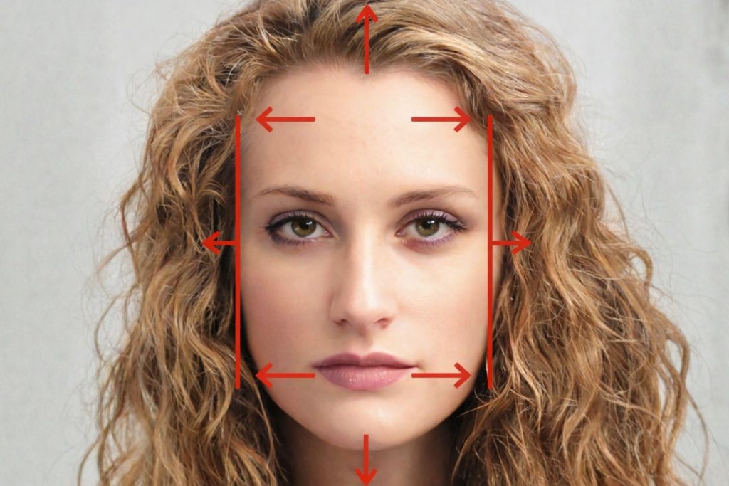 Woman with curly blond hair and oblong face shape