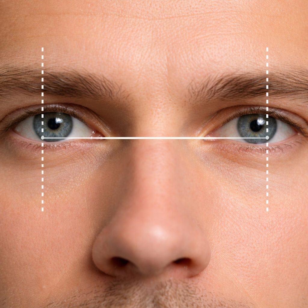 Close-up of man's face measuring pupillary distance