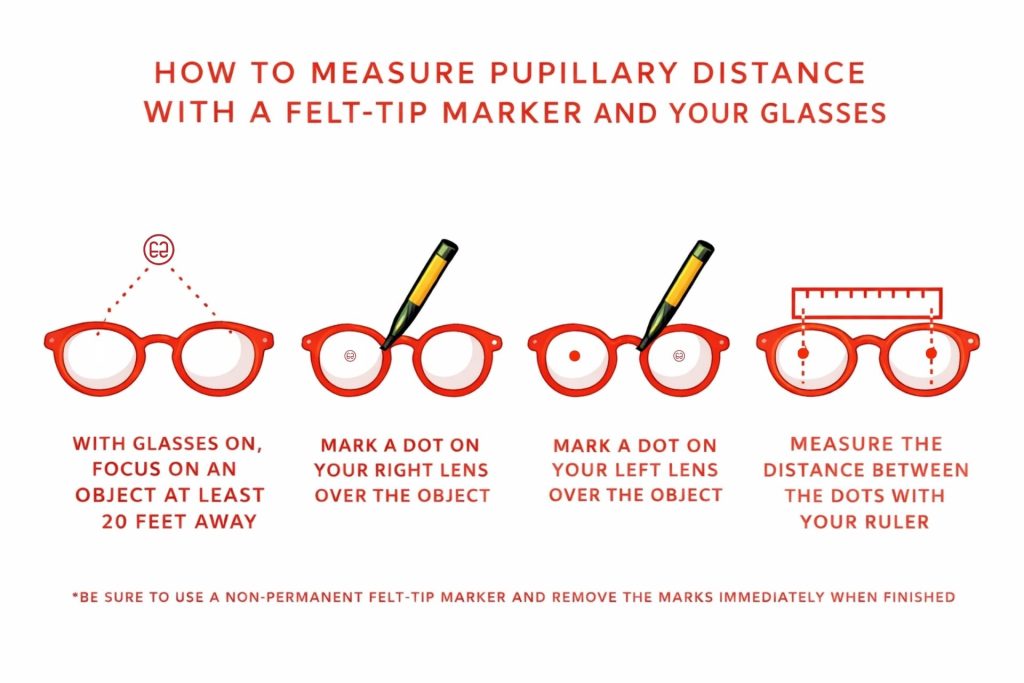 Measuring pupillary distance using a felt-tip marker