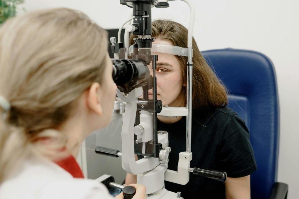 Eye doctor doing an exam