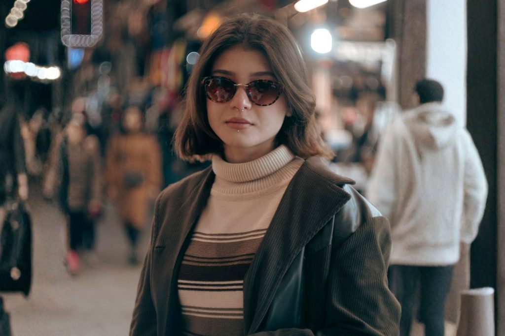 Woman wearing cat-eye sunglasses