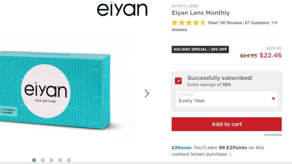 Contact lens subscription at EZContacts