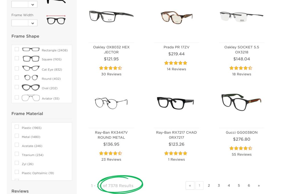 EZContacts number of eyeglasses