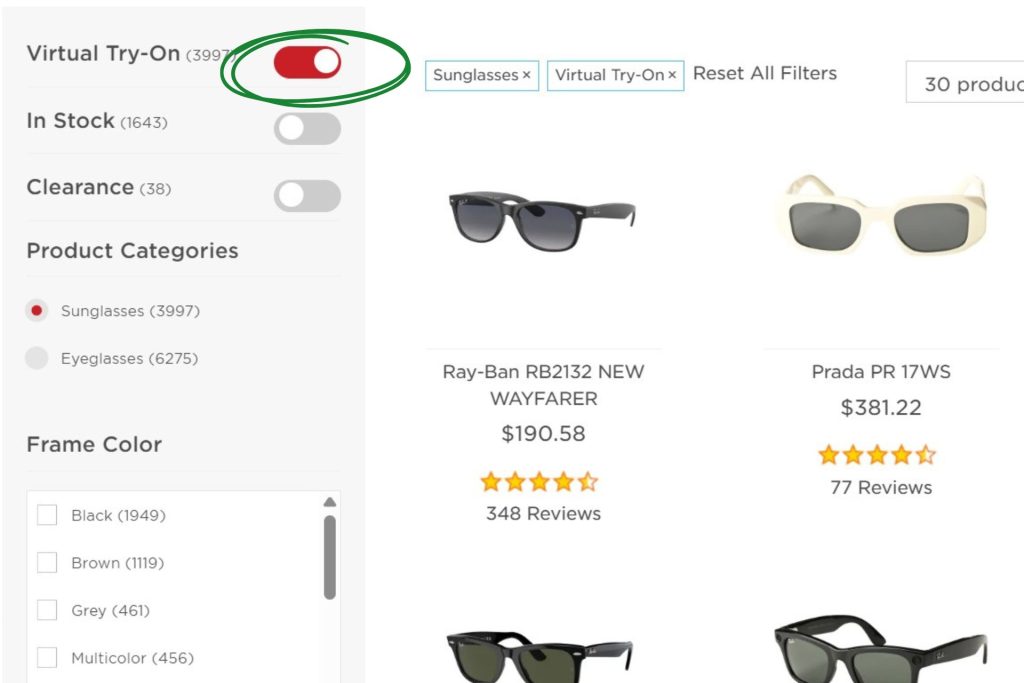 Virtual try-on filter on EZContacts