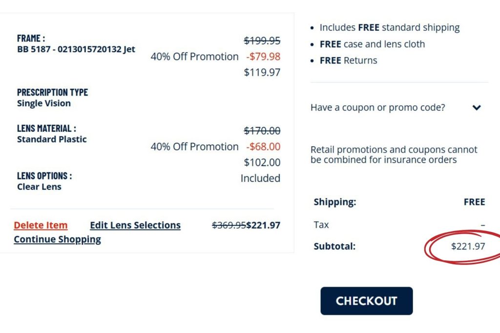 Bebe glasses price at Visionworks