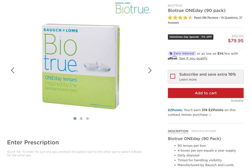 BioTrue contact lenses at EZContacts