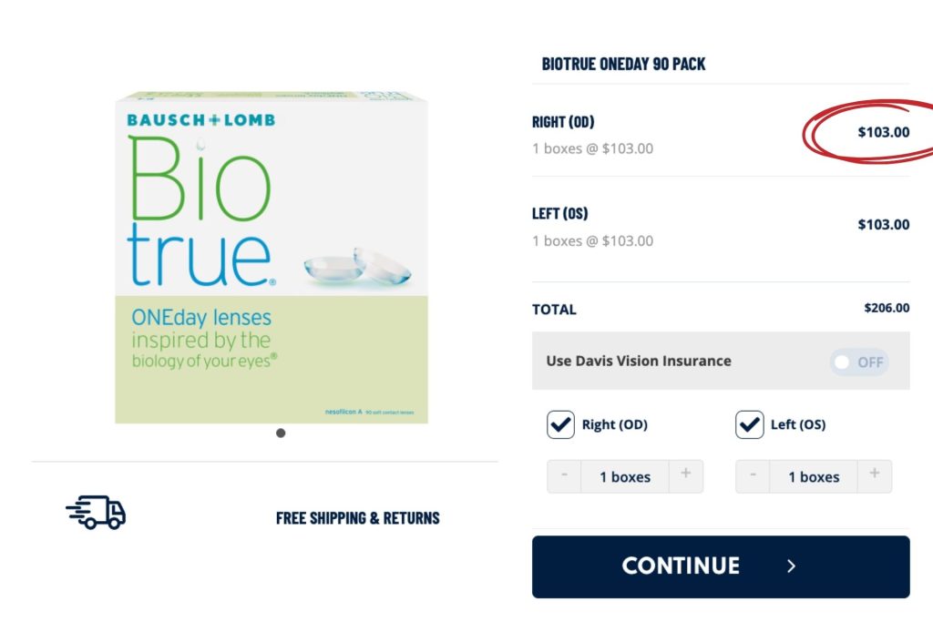 BioTrue contact lenses at Visionworks