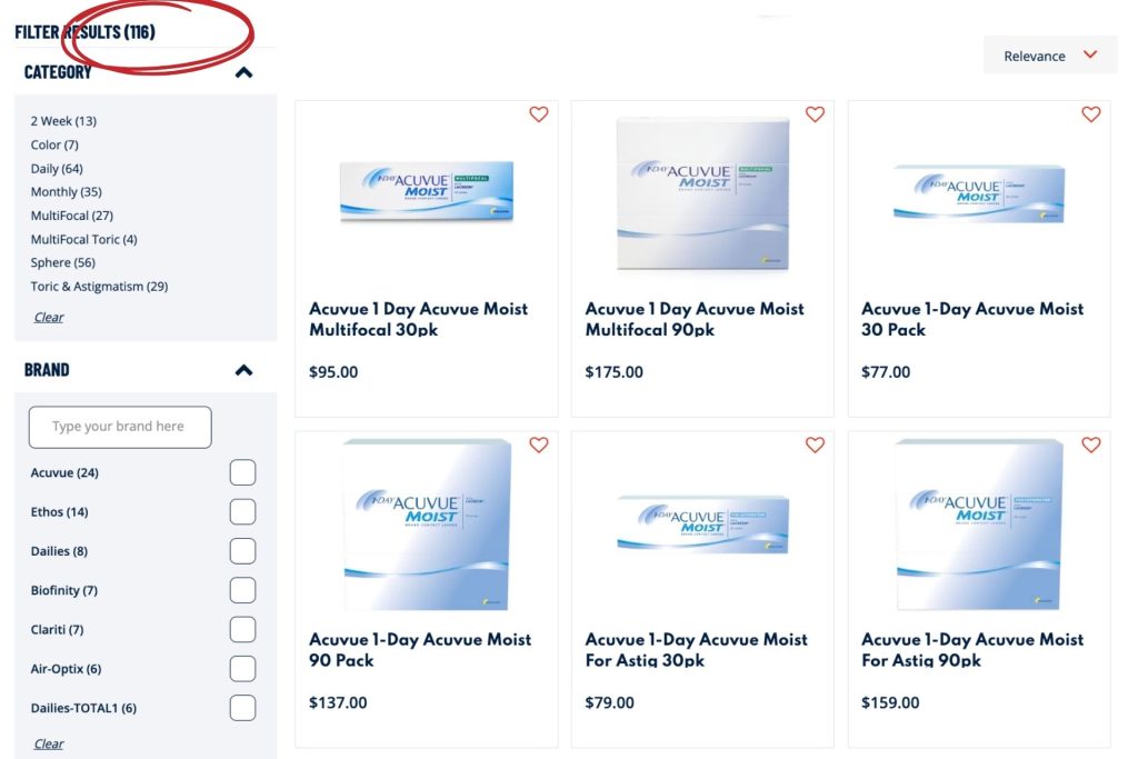 Number of contact lenses at Visionworks