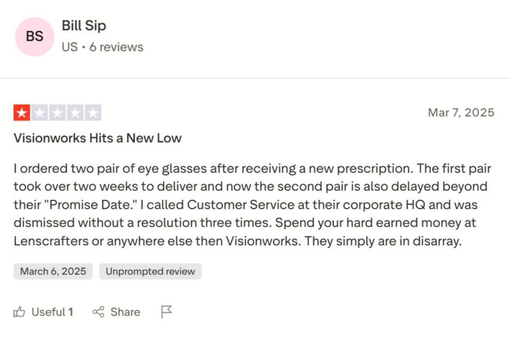 Visionworks customer review