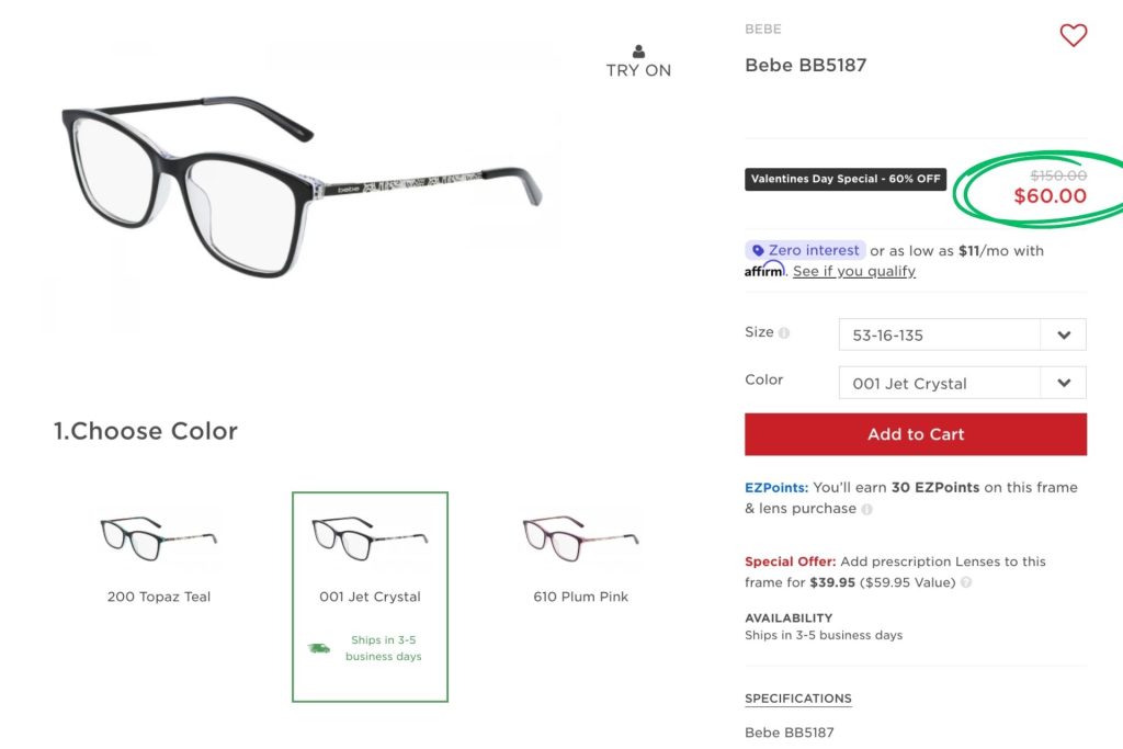 Bebe BB5187 glasses at EZContacts