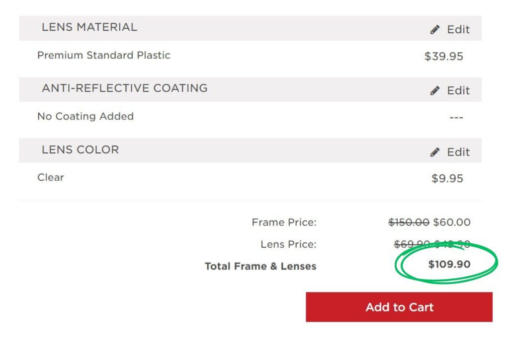 Bebe glasses price at EZContacts