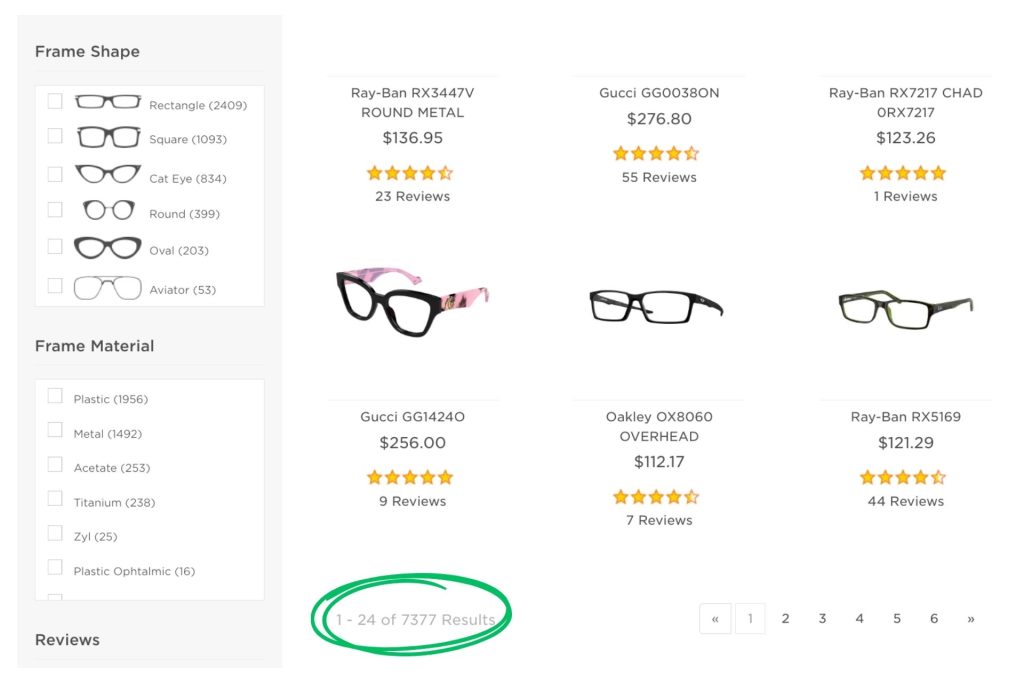 Number of eyeglasses at EZContacts