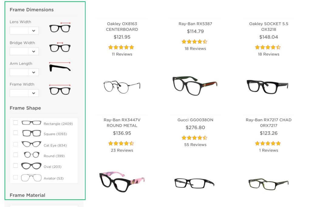 EZContacts eyeglasses filters